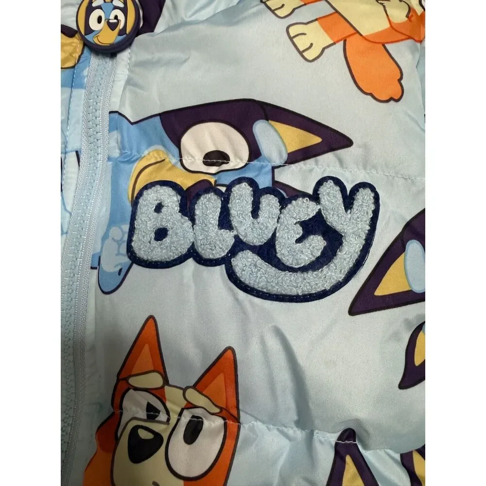Bluey Boys 5T Puffer Jacket Light Blue Hooded Sherpa Lined Cat Ears NWT